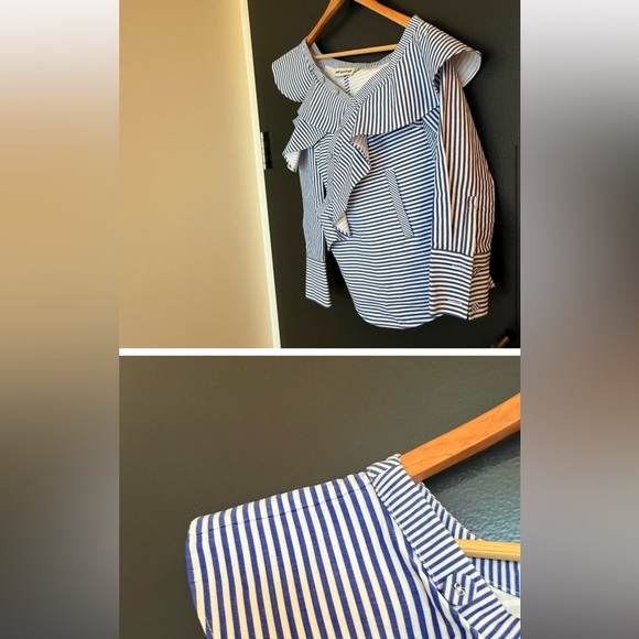 Self-Portrait size 2 EUC worn once Blue and White Striped Ruffle asymmetrical - Picture 15 of 15